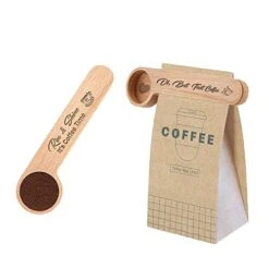 N/A 2 Pieces Wooden Coffee Scoop And Bag Clip - Rise & Shine/ But First 1 Tablespoon Solid Beech Wood Measuring Suitable For Beans Loose Tea, Lovers Gifts., 6.3in X 1.6in 0.6in