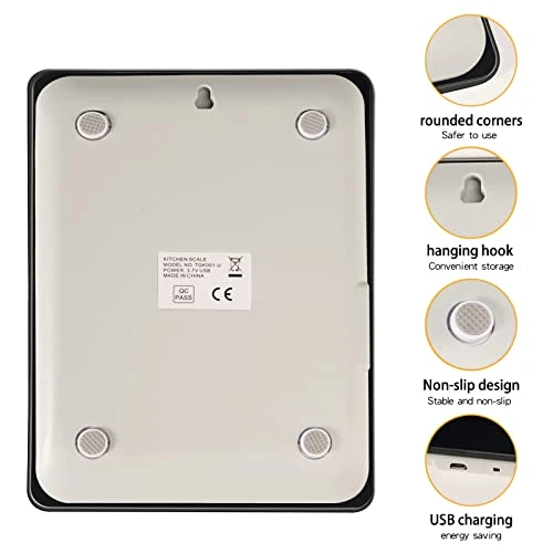 Kitchen Scale Digital Food Scale 10kg/22lb-USB Charging With Waterproof Tempered Glass Platform,for Weight Loss Cooking And Coffee With LCD Display High Accuracy (Black) 8 Kitchen Scale Digital Food Scale 10kg/22lb-USB Charging With Waterproof Tempered Glass Platform,for Weight Loss Cooking And Coffee With LCD Display High Accuracy (Black) - Image 6