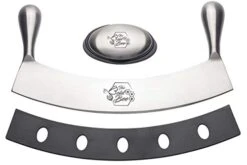 's 12" Stainless Steel Mezzaluna Knife & Cover + FREE Stainless Steel Soap Odor Remover | Pizza Cutter | Fruit, Vegetable & Salad Chopper & Dicer | Herb Mincer