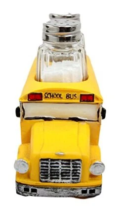 Novelty North American Yellow School Bus Decorative Glass Salt Pepper Shakers Holder Resin Figurine 6"L Decorative Bar Countertop Dining Table Accent -KitchenAid Shop 41dbYKFKJJL