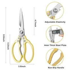 Kitchen Scissors, Heavy Duty Sharp Kitchen Shears Dishwasher Safe,Gold Kitchen Accessories Cooking Shears For Kitchen Meat Chicken Fish Poultry Herb Bread (Gold)