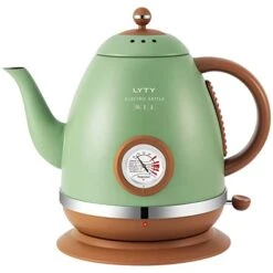 Electric Kettle With Thermometer Stainless Steel 1.5L 1000W Gooseneck Pour Over Coffee Tea Kettle, Hot Water Boiler Heater With Water Temperature Display Quick Heating Boiling Water 110V US Plug Green