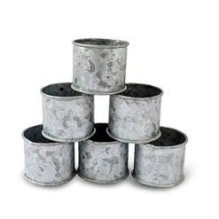 Galvanized Design Rustic Style Metal Napkin Ring For Dinning Table Parties Everyday, Set Of 6
