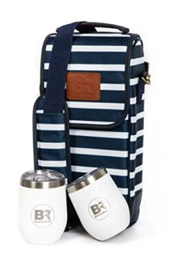 Insulated Wine Carrier With Stainless Steel Glasses | Portable Wine Bag, Nautical Wine Purse | Carrier Case For Wine Accessories- Water Resistant Tote Bag.Picnics-Boating Wine Gifts For Women (Blue) -KitchenAid Shop 41eYMI8b6uL