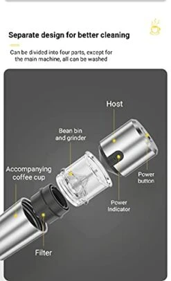 Rechargeable Portable Coffee Maker, Small Electric Coffee Bean Grinder, Three-in-one Grinding, USB Charging , Office, Home Use (Silver Gray), 2.87*2.87*9 (YX-911) -KitchenAid Shop 41elA8z3a2L