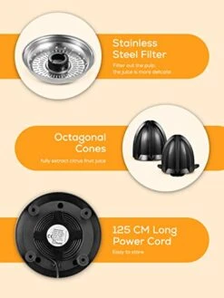 Iheal Electric Citrus Juicer, Orange Juicer Squeezer With Two Interchangeable Cones Suitable For All Size Of Citrus Fruits, Anti-drip Spout And Ultra Quiet Motor, BPA Free, Brushed Stainless Steel -KitchenAid Shop 41em51eDczL