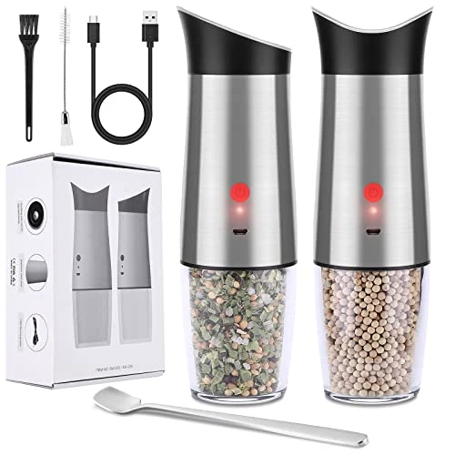 Gravity Salt And Pepper Grinder Mill Set Electric Rechargeable USB Automatic Salt Pepper Mills Set, Adjustable Grinding Coarseness And Large Capacity Refillable Spices Container,with Bright LED Light 3 Gravity Salt And Pepper Grinder Mill Set Electric Rechargeable USB Automatic Salt Pepper Mills Set, Adjustable Grinding Coarseness And Large Capacity Refillable Spices Container,with Bright LED Light