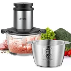 Food Processor With 2 Bowls, JOYAMI Electric Meat Chopper & Vegetable Grinder, 8-Cup Stainless Steel Bowl And Glass Bowl, 4 Sharp Blades, 2 Speed, 400W