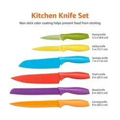 Amazon Basics 12-Piece Color-Coded Kitchen Knife Set, 6 Knives With 6 Blade Guards -KitchenAid Shop 41f80RnKK2L
