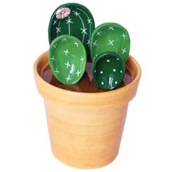 Ceramic Cactus Measuring Spoons And Cups, Cute Measuring Spoons Set In Pot, Cactus Shape Kitchen Decor Small Measuring Spoons (Green)