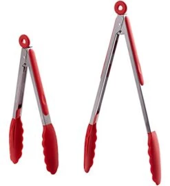 Kitchen Tongs Set Of 2 – 9 Inch & 12 Inch – Stainless Steel Food Tongs With Silicone Tips – Premium Locking Non-stick Tongs For Cooking, BBQ, Grilling, Salad - Heavy Duty, BPA Free(Red)