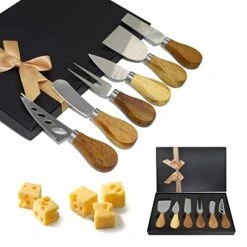 6-Piece Stainless Steel Cheese Knives Set, Complete Premium Stainless Steel Cheese Knives Collection Charcuterie Board Accessories For Thanksgiving, Christmas, New Year (Acacia Wood Handle)