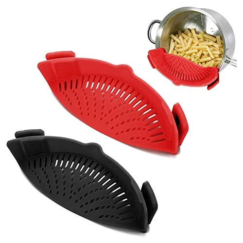 2 Pack Heat Resistant Silicone Pot Strainer, Clip On Pots Pans, Pan Strainer For All Pots And Bowls - Red/Black 5 2 Pack Heat Resistant Silicone Pot Strainer, Clip On Pots Pans, Pan Strainer For All Pots And Bowls - Red/Black - Image 3