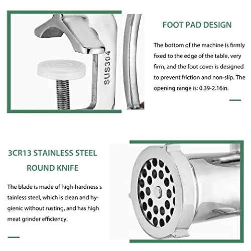 Manual Meat Grinder Stainless Steel Hand Crank Meat Grinding Machine Sausage Stuffer Filler Household Pork Mincer Sausage Maker(NO.10) 5 Manual Meat Grinder Stainless Steel Hand Crank Meat Grinding Machine Sausage Stuffer Filler Household Pork Mincer Sausage Maker(NO.10) - Image 3