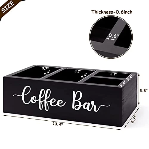 Zingoetrie Coffee Bar Wooden Box Coffee Station Organizer Coffee Bar Pod Holder Storage Accessories For Coffee Counter Farmhouse Kitchen Decor - Black 4 Zingoetrie Coffee Bar Wooden Box Coffee Station Organizer Coffee Bar Pod Holder Storage Accessories For Coffee Counter Farmhouse Kitchen Decor - Black - Image 2