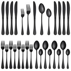 20 Piece Black Silverware Set Service For 4, Stainless Steel Flatware Utensils Set, Black Cutlery Set Knives Spoons And Forks Set, Mirror Polished, Dishwasher Safe