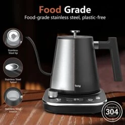 Electric Gooseneck Kettle, Electric Kettle With Heating Base With Buttons And LED Display, Pure Stainless Steel Inner Electric Tea Kettle, 1200W Fast Heating, Pour Over Coffee Kettle, 0.8L -KitchenAid Shop 41fqn0PMsdL