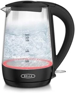 Bella 1.7 Liter Glass Electric Kettle, Quickly Boil 7 Cups Of Water In 6-7 Minutes, Soft Orange LED Lights Illuminate While Boiling, Cordless Portable Water Heater, Carefree Auto Shut-Off, White -KitchenAid Shop 41fwdNHeW L. AC