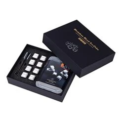 Stainless-Steel Reusable Ice-Cube Gift Set - Kacierr Metal Ice Cube Chilling Stone Whiskey Rock For Wine Beer Juice Coke Coffee Beverage Drink With Storage Tray & Anti-slip Silicon Tongs (18/8 Steel)