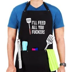 Exzillant-Embroidered Funny Aprons For Men-Birthday, Christmas And Cooking Gifts For Dad, Brother, Husband-Polycotton-Black
