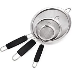 Set Of 3 Stainless Steel Fine Mesh Strainers Graduated Sizes 3.38", 5.5", 7.87" Strainer Wire Sieve Sifter With Insulated Handle For Kitchen Gadgets Tools - New Home Kitchen Essentials