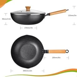 N/A Wok Stir Fry Pan With Lid, Nonstick Woks Pan 12 Inch, 100% PFOA-Free Coating, Non Stick Cooking Frying Pans With Detachable Wooden Handle, Induction Compatible, Black -KitchenAid Shop 41gG11SeIhL