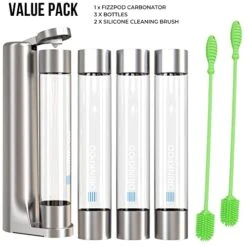 Fizzpod Home Soda Maker Sparkling Water Carbonator With 3 Bottles And 2 Bottle Brushes (Silver) -KitchenAid Shop 41gJVrCkfIL