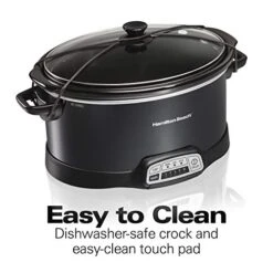 Hamilton Beach Portable 7 Quart Programmable Slow Cooker With Three Temperature Settings, Lid Latch Strap For Easy Travel, Dishwasher Safe Crock, Black (33474) -KitchenAid Shop 41gLMvOiHoL