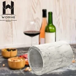 Natural Marble Wine Cooler Champagne Chiller Bucket Kitchen Utensil Holder For Countertop Large Size Jazz White (DL019)
