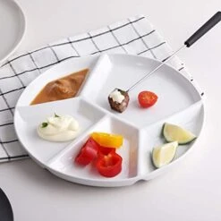 Fondue Plates Divided 5-Sections Round Ceramic Dinner Plates Set Of 4, Chip & Dip Serving Trays Perfect For Serving Fondue Food, Sauces And Condiments -KitchenAid Shop 41gkjyl0eBL