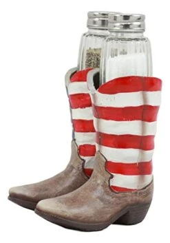 Patriotic Stars And Stripes American Flag Boots Salt And Pepper Shakers Set With Decorative Resin Display Holder Figurine And Glass Shakers Kitchen Country Western Cowboy Cowgirl Decor Statue -KitchenAid Shop 41gn16vBvBL