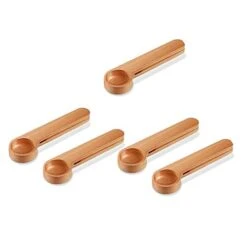 5 Pcs Wooden Coffee Scoop And Bag Clip Measure Spoon 2-In-1 Bags Measuring Spoon For Beans,Espresso Coffee,Tea
