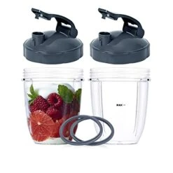 2 Pcs Replacement 18oz Cups For Blender【3 Size Options, 18oz, 24oz, 32oz】with Two Flip Top To Go Lid, Rubber Seals, Compatible With NutriBullet 600w And 900w Blender Accessory.