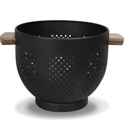 Tainless Steel Colander With Wood Handle | Metal Food Strainer For Washing Pasta Vegetables Fruit Noodles Spaghetti And More | Premium Colanders & Food Strainer | 5.5 Quart Large Matte Black