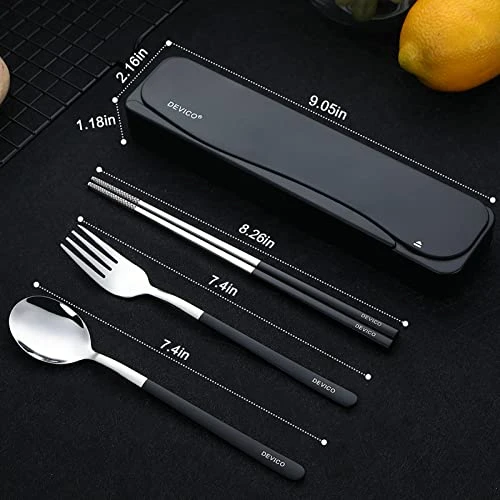Travel Utensils, 18/8 Stainless Steel 4pcs Cutlery Set Portable Camp Reusable Flatware Silverware, Include Fork Spoon Chopsticks With Case (black) 4 Travel Utensils, 18/8 Stainless Steel 4pcs Cutlery Set Portable Camp Reusable Flatware Silverware, Include Fork Spoon Chopsticks With Case (black) - Image 2