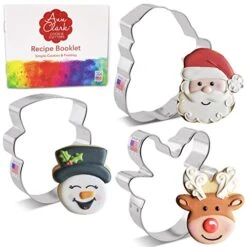 Faces Of Christmas Cookie Cutters 3-Pc Set Made In USA By Ann Clark, Santa Face, Reindeer Face, Snowman Face