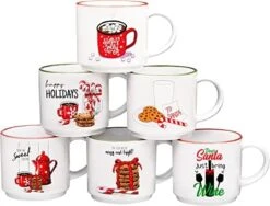 14 Oz Christmas Coffee Mug Set Of 6, Best Christmas Gifts For Women, 14 Ounce Ceramic Mugs Set In Funny Santa Design, Hot Chocolate Cups For Kids, Coffee Cups -KitchenAid Shop 41hCx5OJYrL. AC