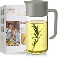 Hoforife Glass Olive Oil And Vinegar Dispenser With Auto Flip Caps For Kitchen Cooking No Drip, 17 Oz Borosilicate Glass Snap Fastener Oil Pourer Bottle Shatterproof, Leakproof (Black) -KitchenAid Shop 41hZorZhm L. AC