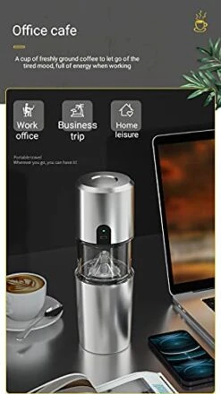 Rechargeable Portable Coffee Maker, Small Electric Coffee Bean Grinder, Three-in-one Grinding, USB Charging , Office, Home Use (Silver Gray), 2.87*2.87*9 (YX-911) -KitchenAid Shop 41hh0TrjljL
