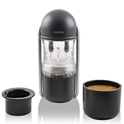 HUGH Lever Portable Espresso Machine, 9 Bar Pressure Double Espresso Shot With Ridgeless Portafilter Basket, Manually Operated, Perfect For Hiking & Camping(Black)