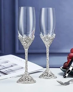 Silver Champagne Flutes - Crystal Glasses Metal Base With Crystal Stones, Set Of 2 Toasting Flute Pair, Wedding Anniversary Party Birthday Banquets, Gifts For Bride And Groom7oz… 21 Silver Champagne Flutes - Crystal Glasses Metal Base With Crystal Stones, Set Of 2 Toasting Flute Pair, Wedding Anniversary Party Birthday Banquets, Gifts For Bride And Groom7oz… -KitchenAid Shop 41hpjjoUUeS. AC