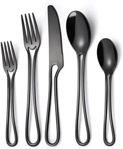 Pattern Matte Silverware Set For 8,40-Piece Square Goth Matte Black Flatware Set,Unique Pattern Design,Satin Finish Cutlery For 8,Halloween Skull Tableware Utensils For Kitchen Dishwasher Safe -KitchenAid Shop 41hqlzW2NLL. AC