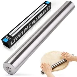 15.9 Inch Professional Stainless Steel Rolling Pin - Lightweight Metal French Rolling Pin - Perfect For Baking, Fondant, Pizza Dough Roller, Dumpling