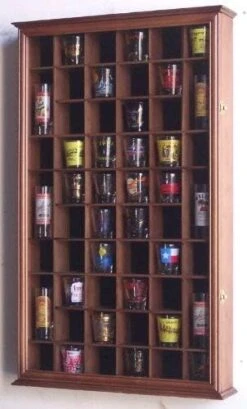54 Shot Glass Shotglass Shooter Display Case Holder Cabinet Wall Rack W/UV Protection -Oak -KitchenAid Shop 41hzxE8DXNL. AC
