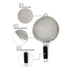 Set Of 3 Stainless Steel Fine Mesh Strainers Graduated Sizes 3.38", 5.5", 7.87" Strainer Wire Sieve Sifter With Insulated Handle For Kitchen Gadgets Tools - New Home Kitchen Essentials -KitchenAid Shop 41i4K89npNL