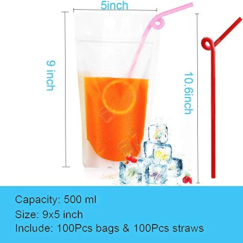 100 Pcs Drink Pouches With Straws, Freezable Drink Bags Juice Pouches, Reclosable Zipper Plastic Clear Reusable Drink Container Sets With Straw For Adults Cold & Hot Drinks 3 100 Pcs Drink Pouches With Straws, Freezable Drink Bags Juice Pouches, Reclosable Zipper Plastic Clear Reusable Drink Container Sets With Straw For Adults Cold & Hot Drinks