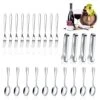 24 Pieces Charcuterie Accessories For Party, Appetizer Forks And Spoons Stainless Steel Charcuterie Utensils Mini Serving Tongs For Valentines Party Salad Dessert Cocktail (Silver, Vivid Sharp Spoon)