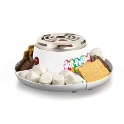 Jet-Puffed Indoor Electric Stainless Steel S'mores Maker With 4 Compartment Trays For Graham Crackers, Chocolate, Marshmallows And 2 Roasting Forks, White