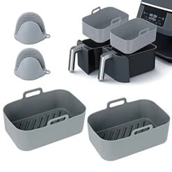 2PCS Silicone Pot Replacement For Ninjas Dual Air Fryer, Reusable Silicone Air Fryer Liner Double Basket Rack Accessories Compatible With Ninja DZ201 Oven Microwave