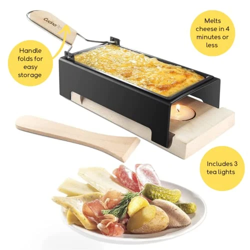 Heese Raclette W Foldable Handle- Candlelight Cheese Melter Pan W Spatula And 3 Tea Light Candles - Melts In Under 4 Minutes, Small Portable, Great For Dinner Parties, Appetizers, Housewarming Gift 5 Heese Raclette W Foldable Handle- Candlelight Cheese Melter Pan W Spatula And 3 Tea Light Candles - Melts In Under 4 Minutes, Small Portable, Great For Dinner Parties, Appetizers, Housewarming Gift - Image 3